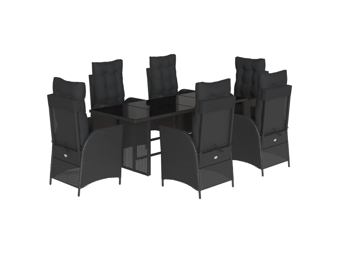 Conjunto de 7 Jantar para Jardim com Almofadões Vime Pe Preto MAISON EXCLUSIVE
