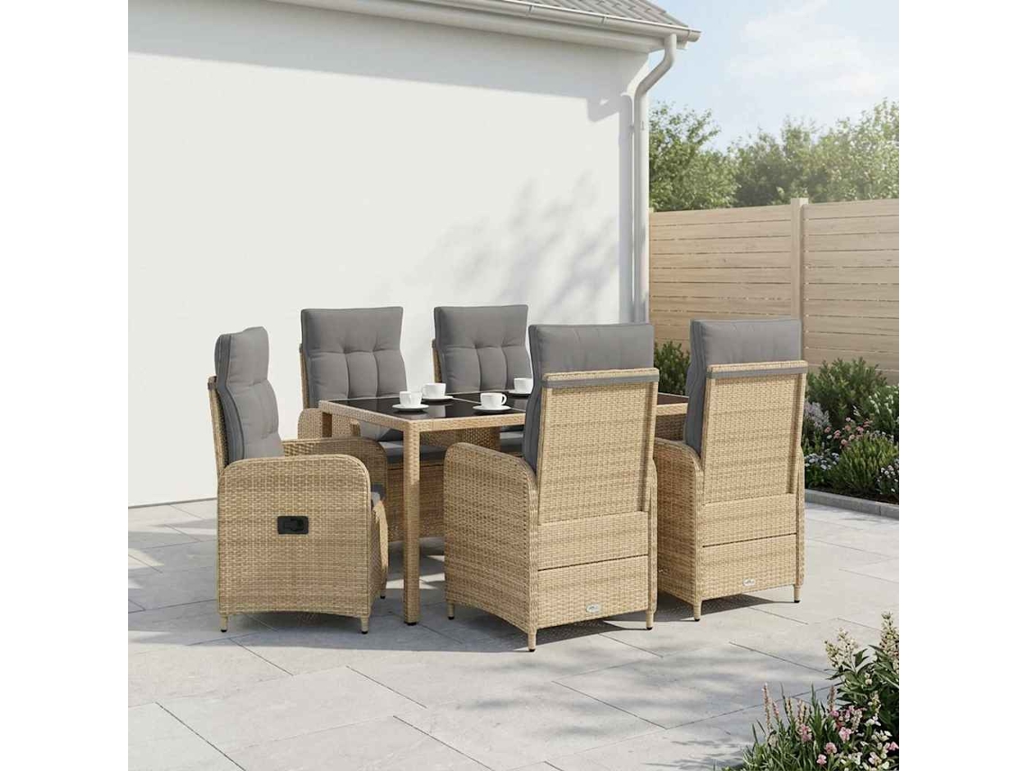 Vidaxl Conjunto De Jantar Para Exterior 7 Unid. Bege E Cinza Claro
