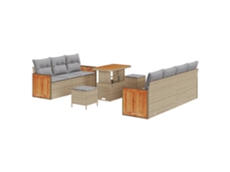 Conjunto 10 Conjunto De Sofá De Jardim Vidaxl Bege Vime Pe (228 X 62 X 85 Cm)