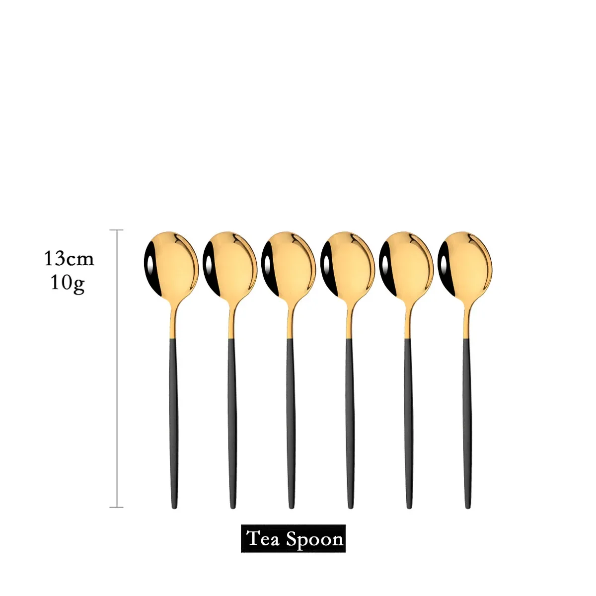 Colher de Chá, Aço Inoxidável, Utensílios de Cozinha MDUG (preto Dourado, 6pcs)