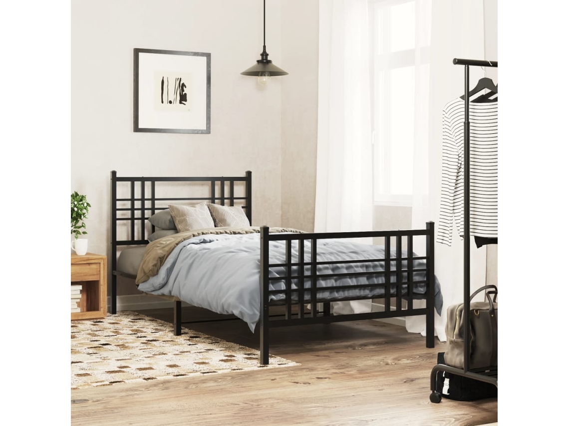 Vidaxl Estrutura De Cama Com Cabeceira E Pés 90x190 Cm Metal Preto