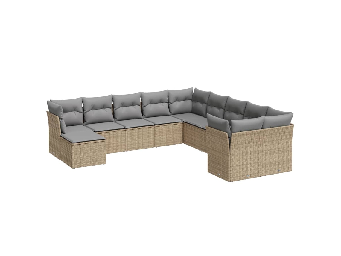 Conjunto de 11 Sofás de Jardim com Almofadões Vime Pe Bege MAISON EXCLUSIVE