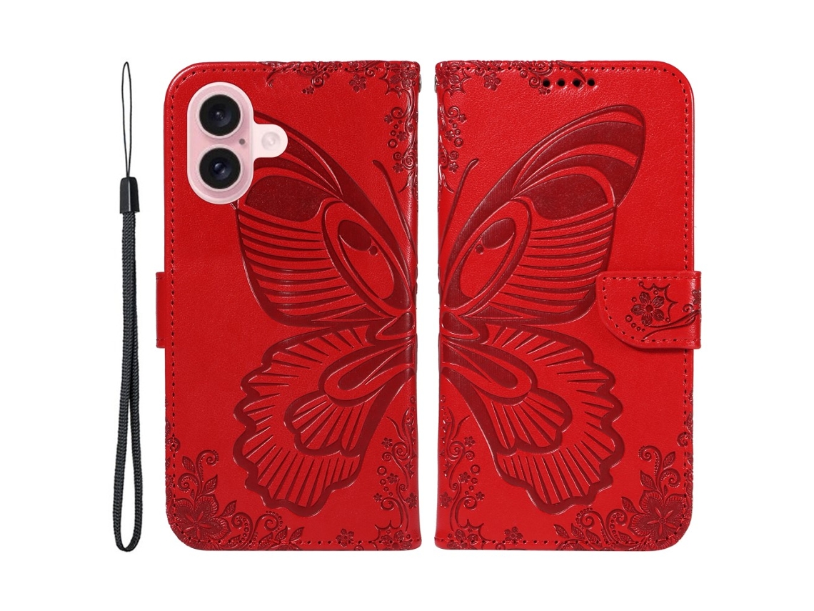 Capa Em Couro Pu, Para Iphone 16, Vermelho