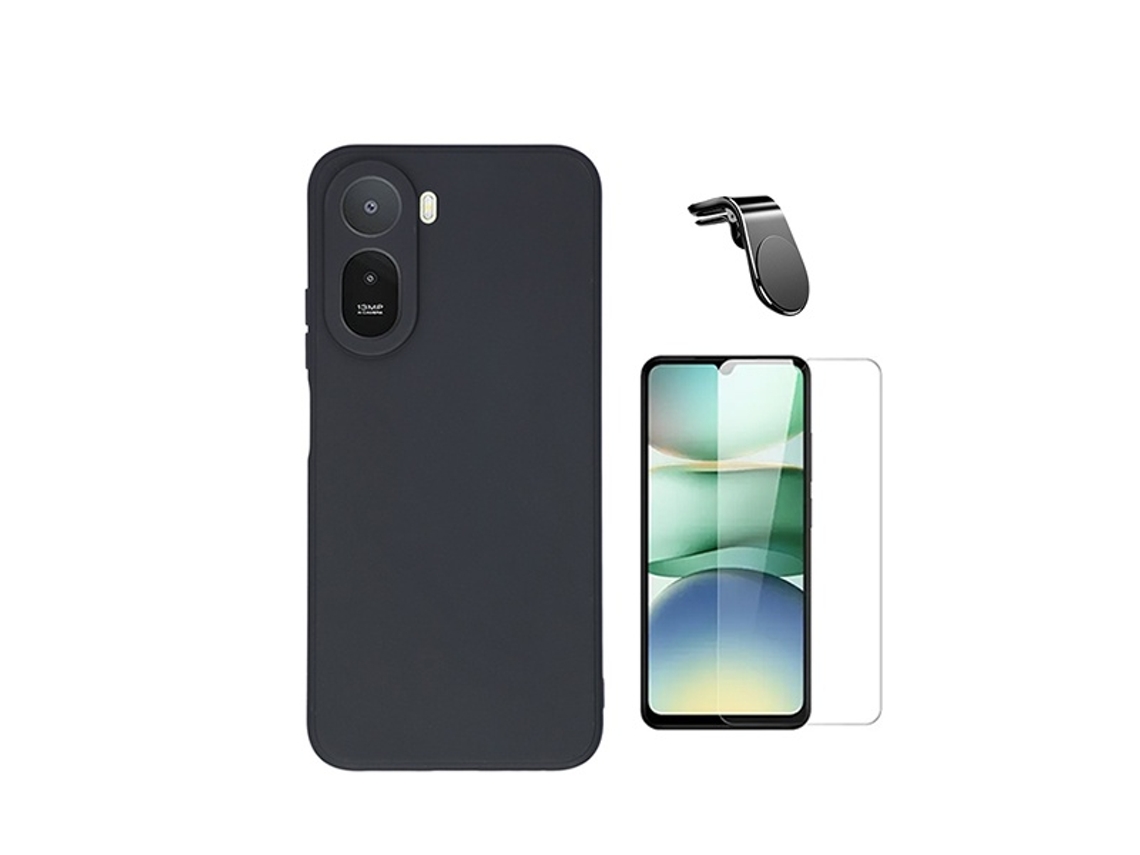 Kit Vidro Clearglass Capa Silicone Líquido Suporte L Phonecare Para Xiaomi Redmi A7 Pro - Preto