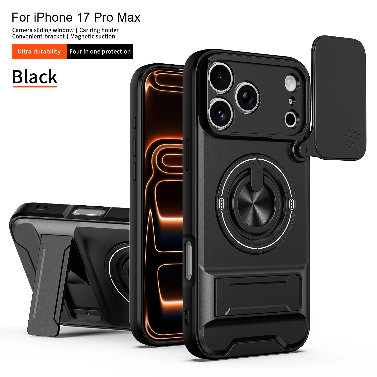(iphone 15 Preto) Capa Protetora Para Câmera, Com Suporte, Resistente A Impactos E Com Fecho Magnético.