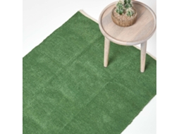 Homescapes Dark Olive 100 Cotton Plain Chenille Rug With Natural Trim, 45 X 70 Cm