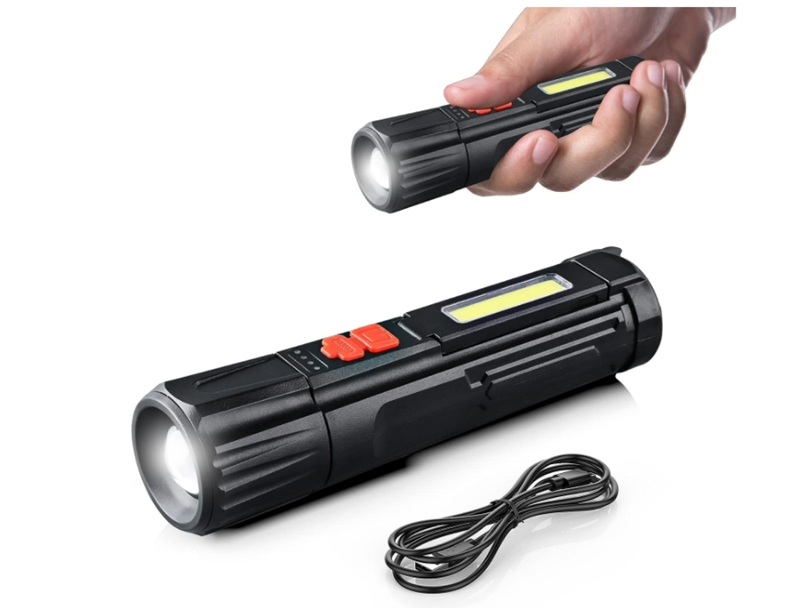 Lanterna Recarregável Usb Mini Lanternas Led Pequenas E Brilhantes Lúmens Altos 5 Modos Zoom Luz De Trabalho Cob Preta Yunzii