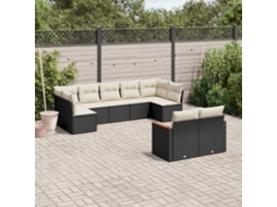Vidaxl 9 Pcs Conjunto De Sofás P/ Jardim C/ Almofadões Vime Pe Preto