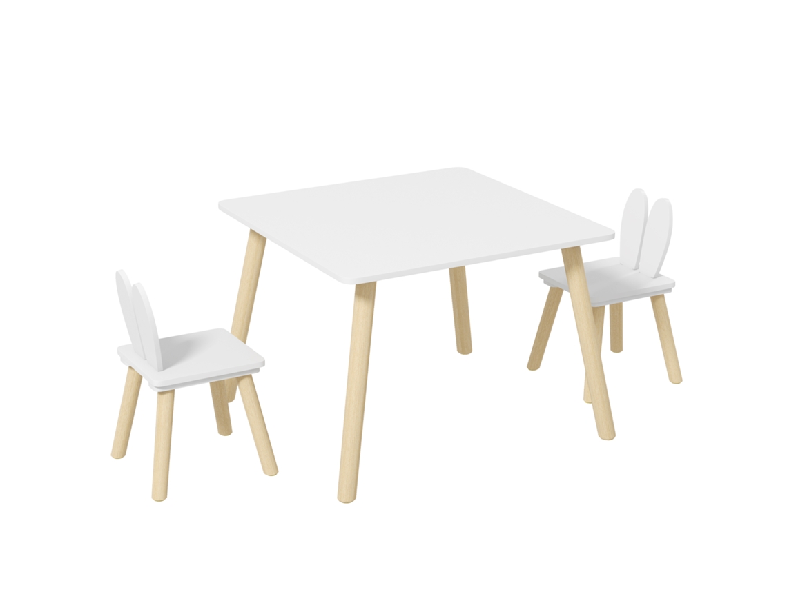 Mesa Infantil Com Cadeiras E Encosto De Orelha De Coelho, Branco