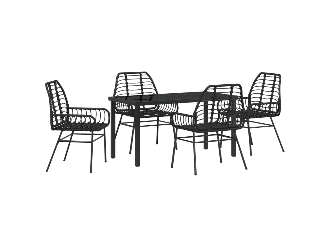 Conjunto 5 Conjunto De Jantar Para Jardim Vidaxl Preto Vime Pe (140 X 80 X 73 Cm)
