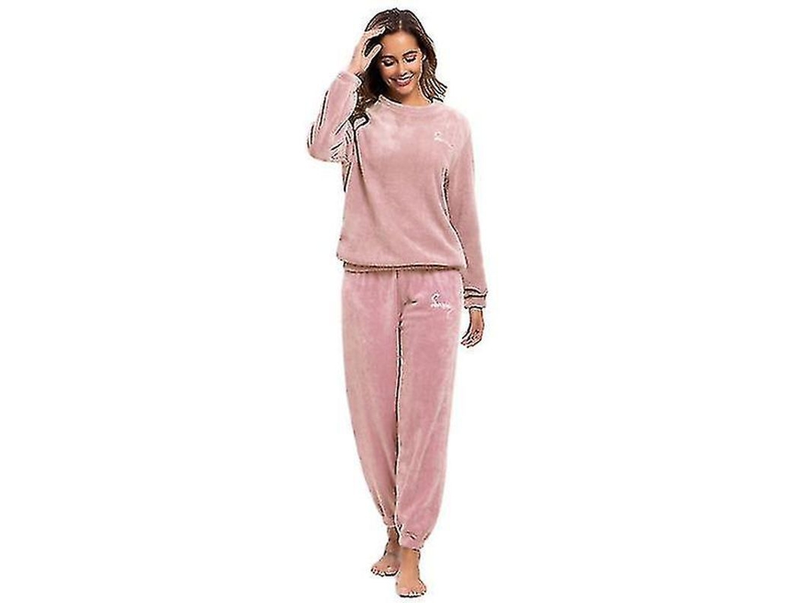 2026 pijama de Inverno para Mulher Plus Size Macio com Camisa e Calças de Felpa com Gola Redonda