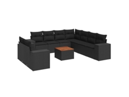 Conjunto de 10 sofás de jardim com almofadões Vime Pe Preto MAISON EXCLUSIVE (N/A)
