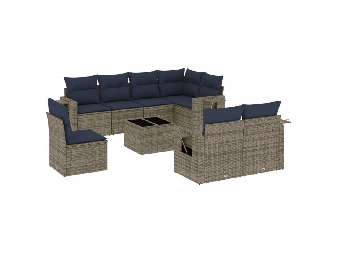 Conjunto de Sofá de Jardim, 9 Peças, Almofadas, Rattan Cinza MAISON EXCLUSIVE