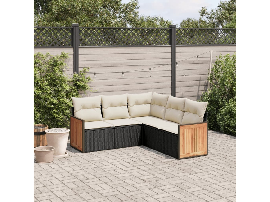 Conjunto de 5 Sofás de Jardim com Almofadas Vime Pe Preto Dkd Home Decor