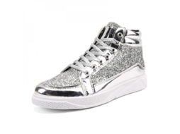 2026-zapatillas Altas De Homem Com Glitter Para Festa Casual Esportivas Sapato De Couro E Sola De Borracha 43 Plata