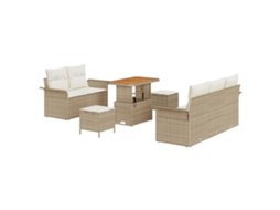 Conjunto 8 Conjunto De Sofá De Jardim Vidaxl Bege Vime Pe (196 X 62 X 85 Cm)