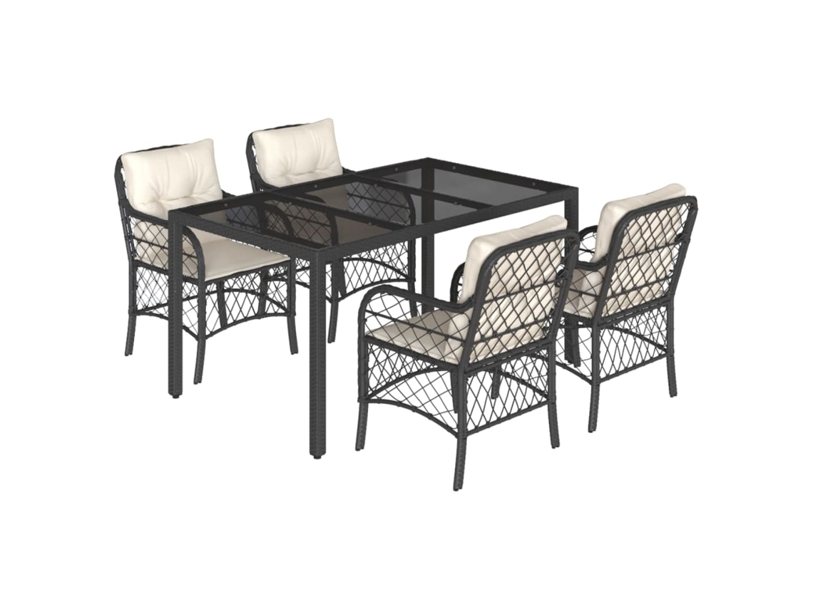 Conjunto de 5 Jantar para Jardim com Almofadões Vime Pe Preto MAISON EXCLUSIVE