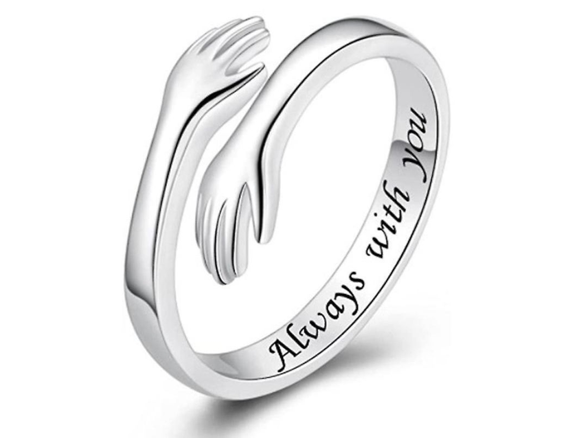Anéis De Abraço De Prata Esterlina 925 Para Parejas Ajustáveis Always With You Qig