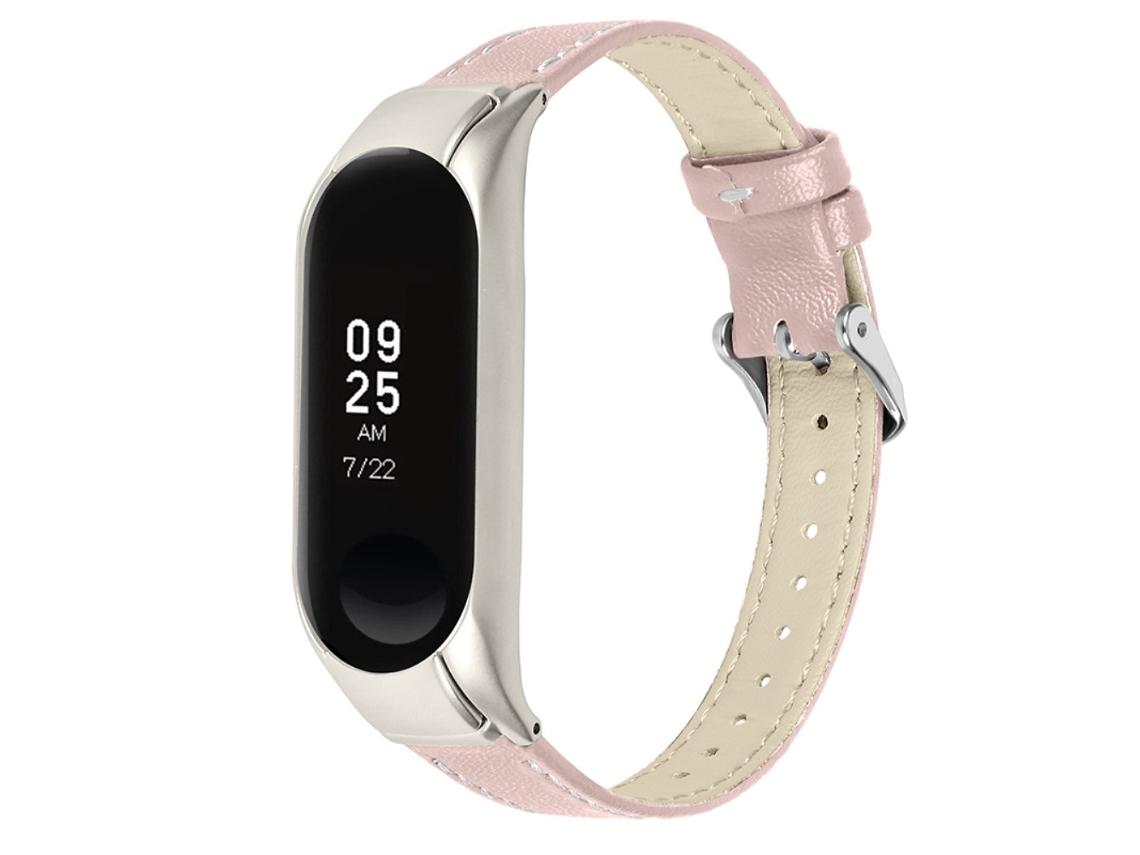 Bracelete de Couro Genuíno Ajustável para Xiaomi Mi Band 7 Rosa