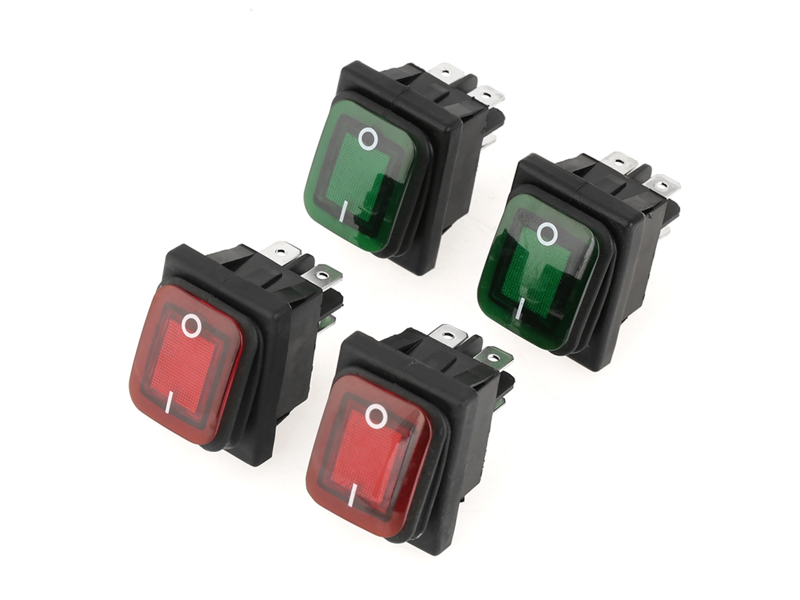 Conjunto de 4 Interruptores Rocker Impermeáveis 2 Posições, Luz Vermelha/Verde
