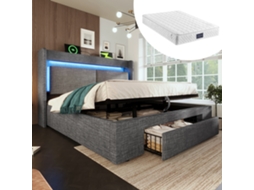 Cama Estofada 140x200cm, Cinza, Usb, Led, Com Colchão-op