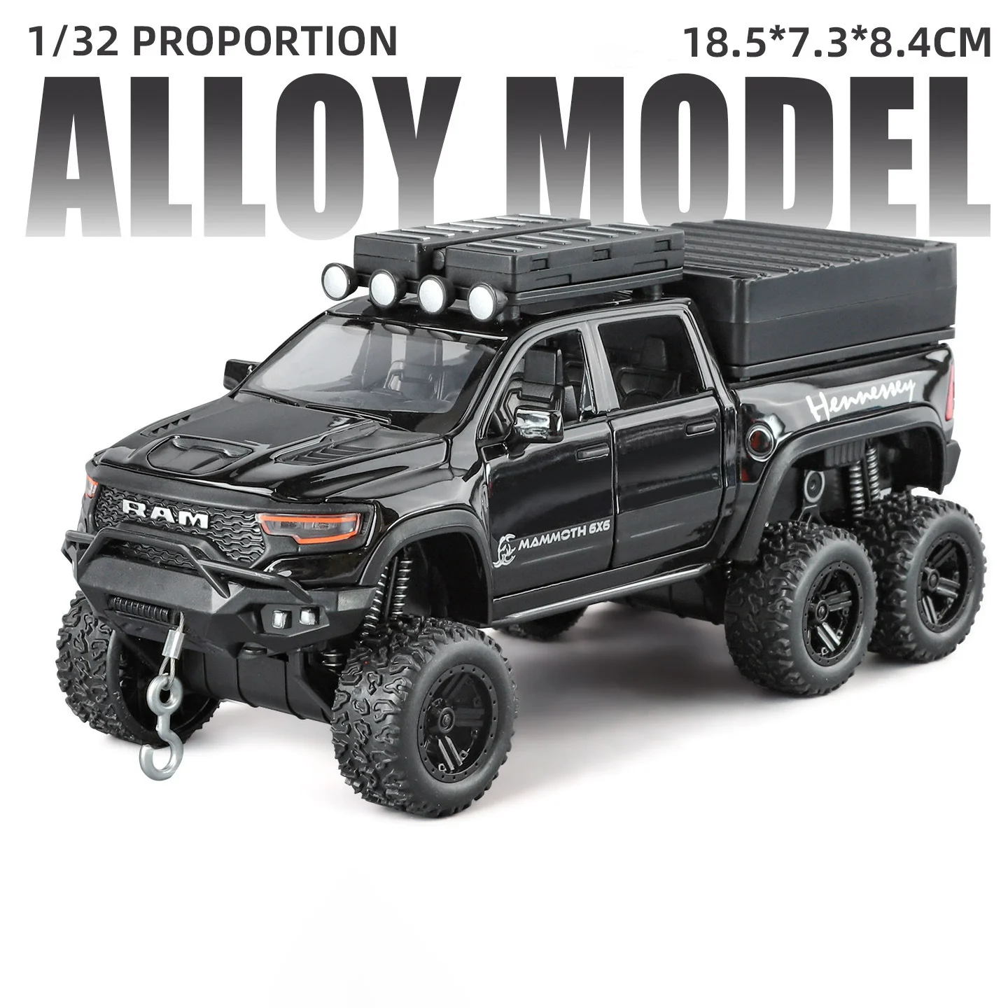 (trx Preto) 1:32 - Miniatura De Carro Com Funções De Som E Luz, Feita De Metal Fundido