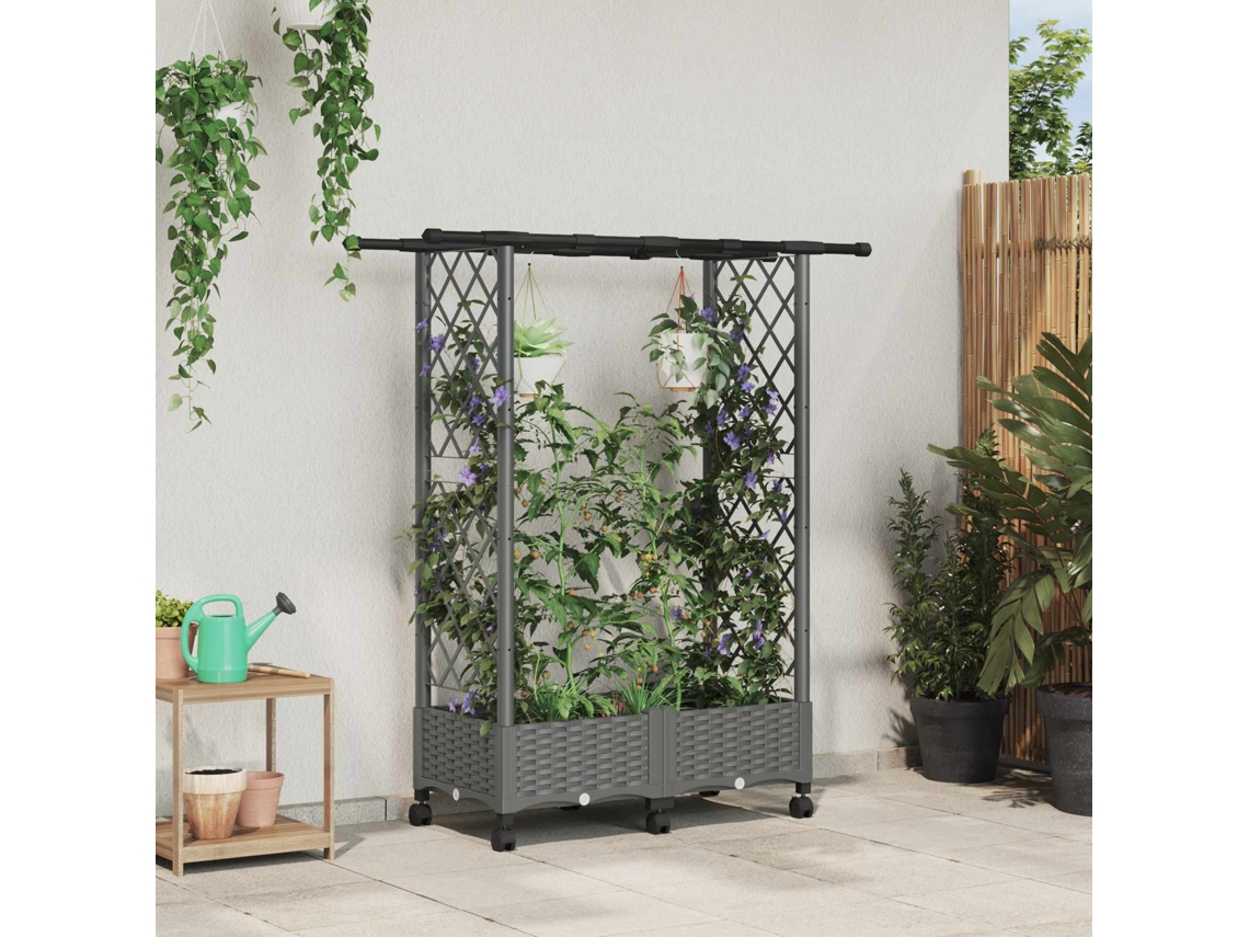 Vidaxl Cama Elevada Com Treliça E Telhado Cinzento-claro Pp