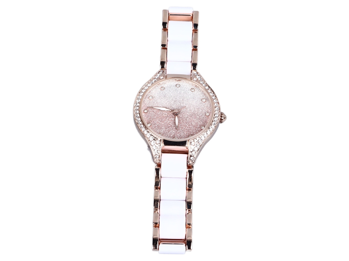 Relógio Feminino de Quartzo Elegante Pulseira de Aço Inoxidável com Strass Brilhante
