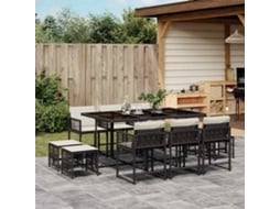 Vidaxl 11 Pcs Conjunto de Jantar P/ Jardim C/ Almofadões Vime Pe Preto