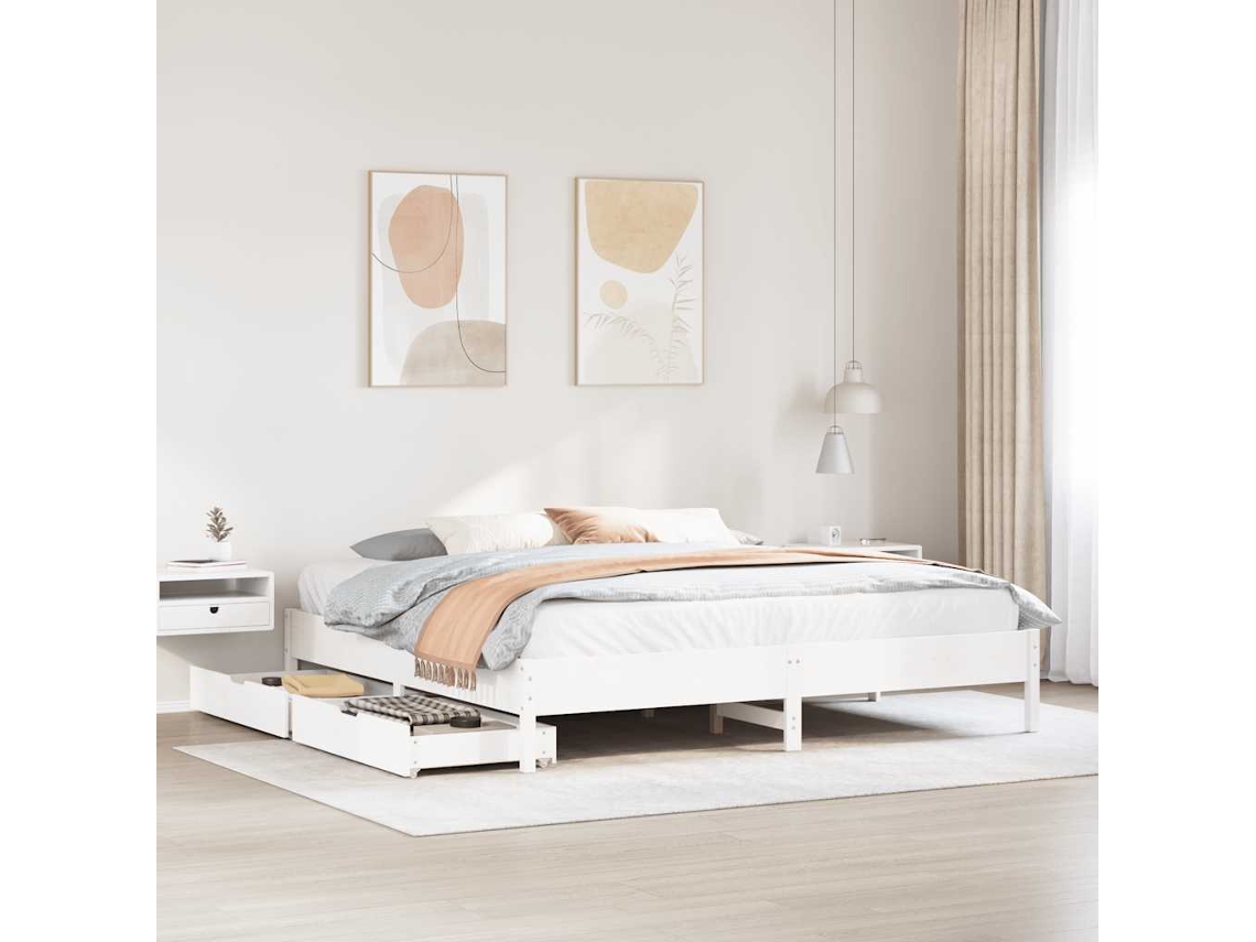Vidaxl Cama Sem Colchão 180x200 Cm Madeira De Pinho Maciça Branco