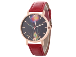 Relógio de Quartzo com Pulseira de Couro Estilo Simples Moda Decoração para Amante (vermelho)