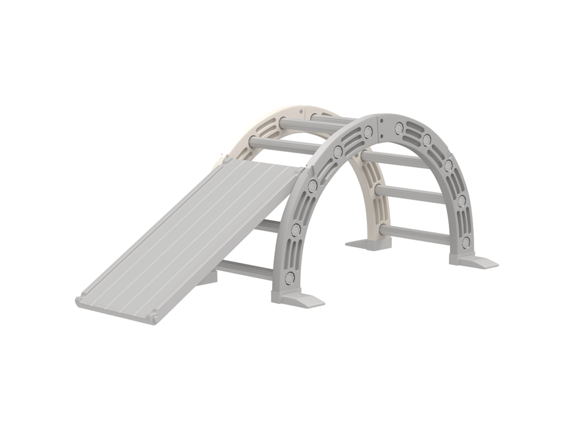 Escalada Para Crianças De 18-48 Meses 4 Em 1 Com Arco De Baloiço Rampa E Escorrega 164x70x57 Cm Cinza E Branco