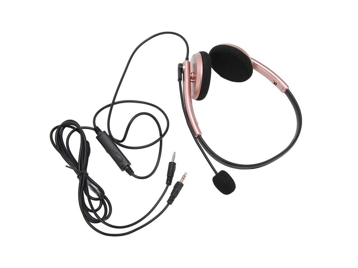 Fone de ouvido Mali para call center com cancelamento de ruído, proteção auditiva, cor ouro rosa e entrada de 3,5 mm.