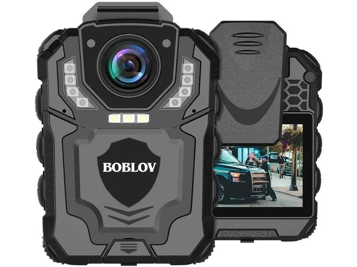 Câmera policial à prova d'água Bestvite 1296P com 2 telas LCD, visão noturna e gravador de loop, preta