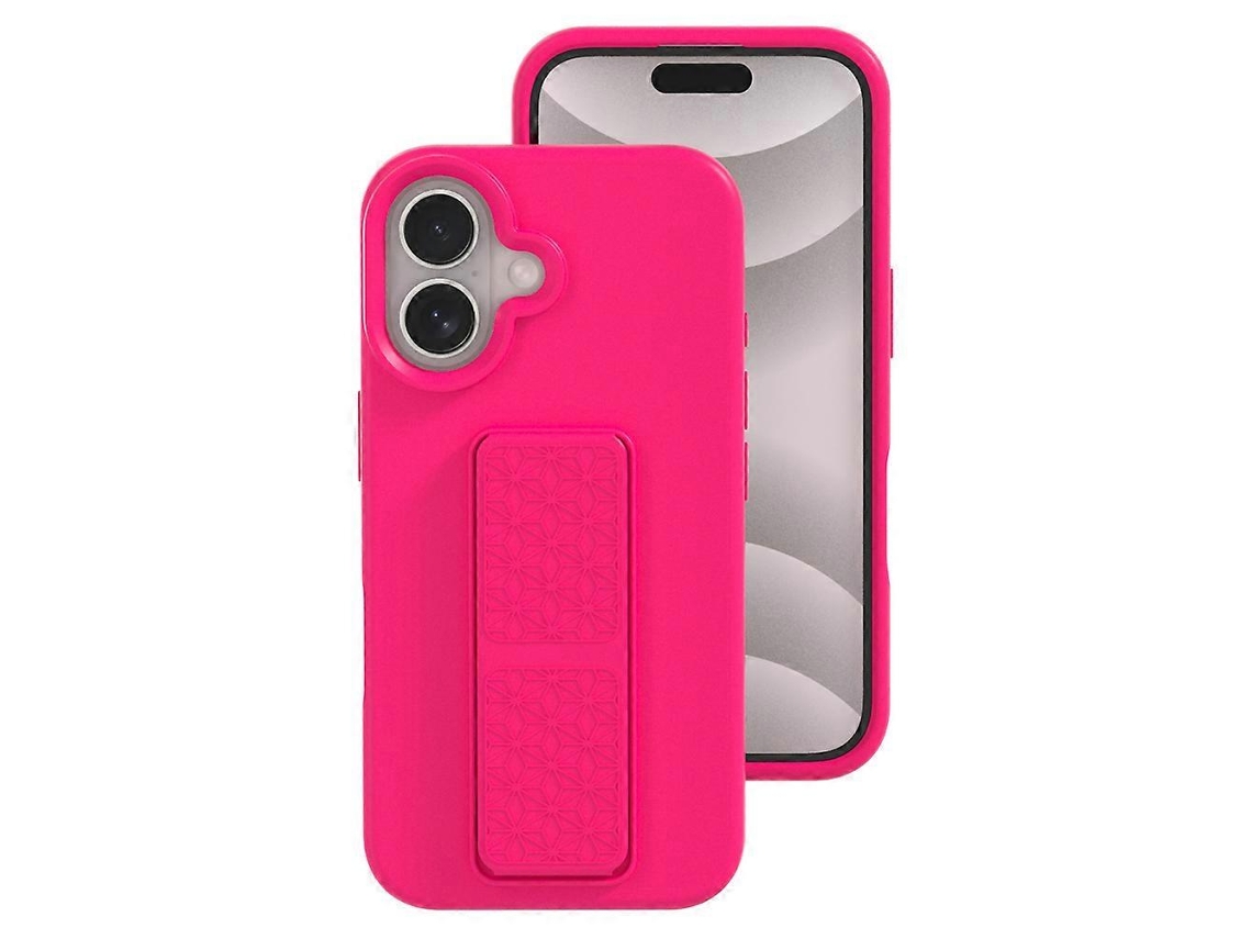 Capa De Silicone Líquido Com Proteção Contra Quedas Para Iphone 16 Plus Com Suporte Oculto Rosa Choque