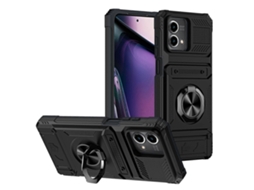 Capa Para Celular Motorola Moto G Stylus 5g 2023 Com Compartimento Para Cartão, Resistente A Impactos, Em Tpu E Pc, Com Suporte De Anel Metálico.