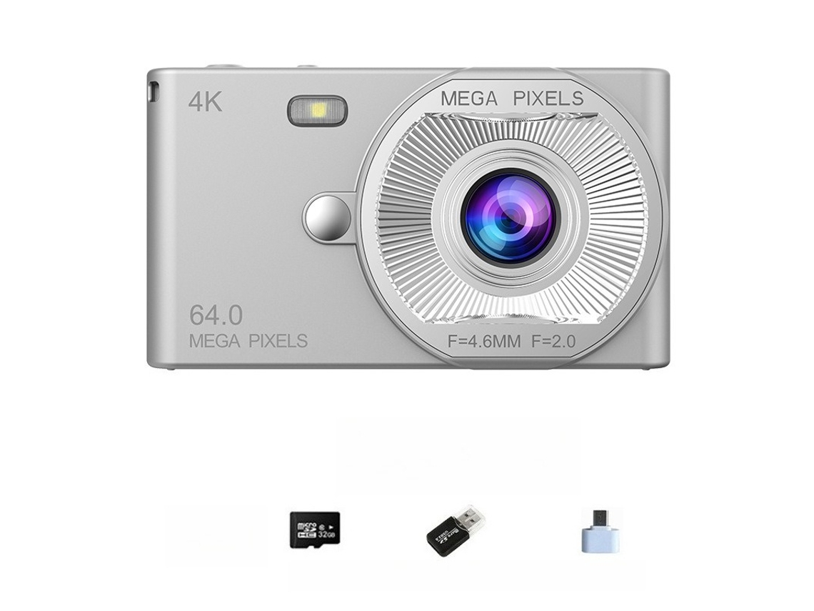 Câmara Digital Zoom De 16x, Tela Hd De 2,4 Polegadas Com Luz De Preenchimento (prata - Cartão De 64 Gb) Cuich