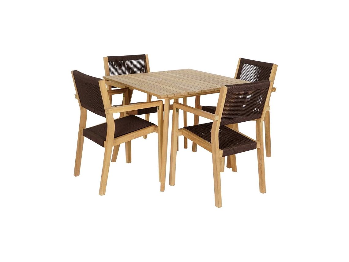 Conjunto de Mesa com 4 Cadeiras Dkd Home Decor 90 X 90 X 75 Cm Teca Corda