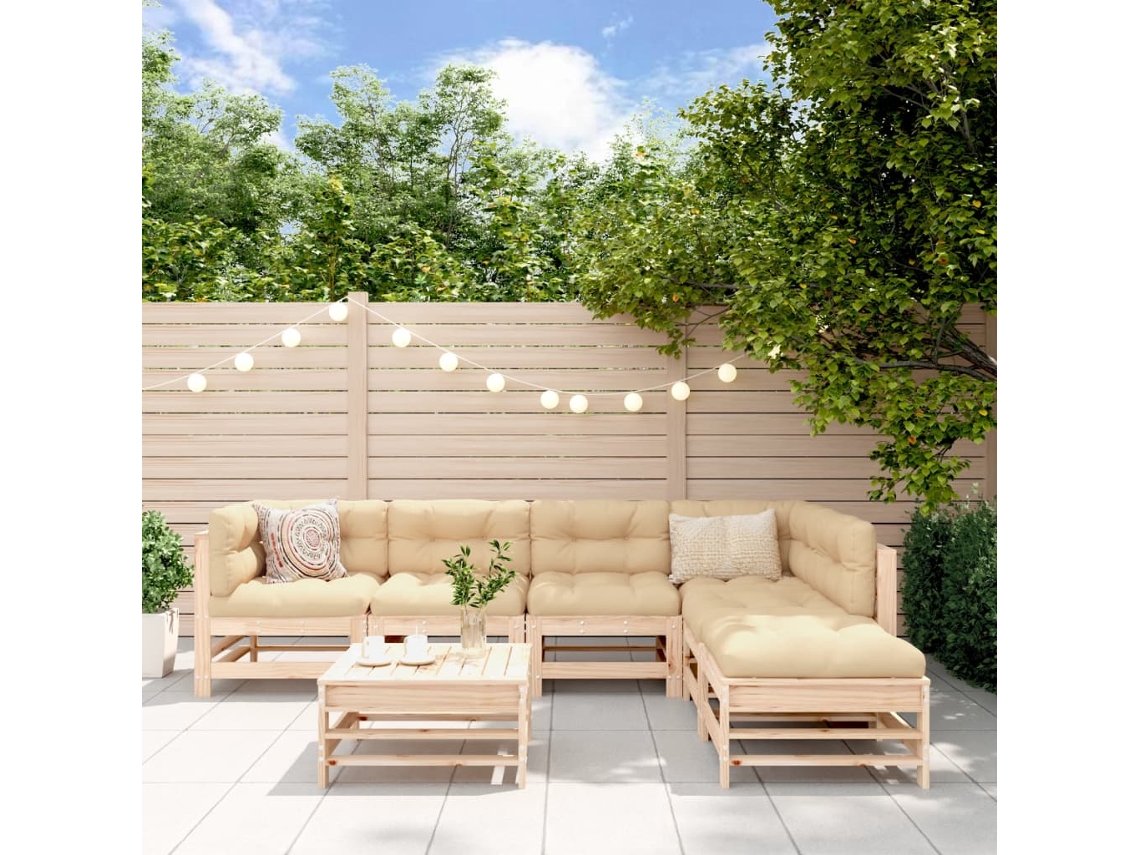 Vidaxl 7 Pcs Conjunto Lounge de Jardim Pinho Maciço