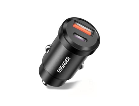 Carregador de Isqueiro com 1* Usb 1* Tipo-C de Carregamento Rápido Preto Essager By Goeik