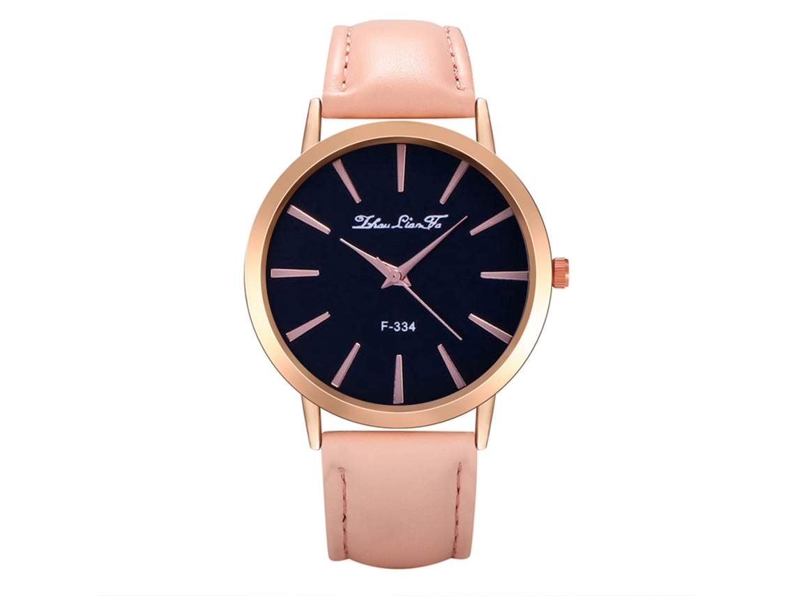 Relógio de Pulso Feminino Estiloso com Pulseira de Couro Quarts Cor Rosa