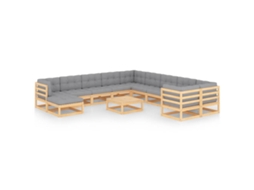 Conjunto 12 Peças Garden Lounge Com Almofadas Pinho Maciço Dkd Home Decor