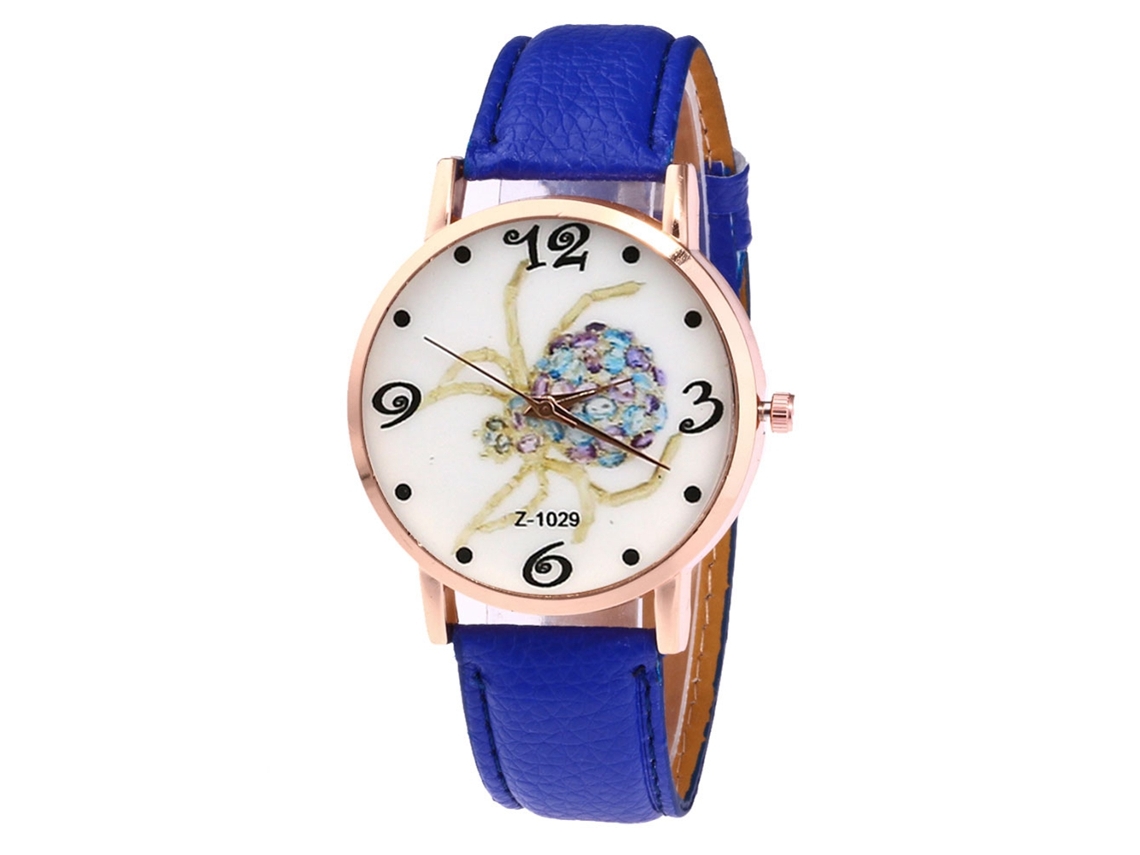 Relógio de quartzo unissex com pulseira de couro PU, mostrador em formato de aranha, casual e moderno (azul)