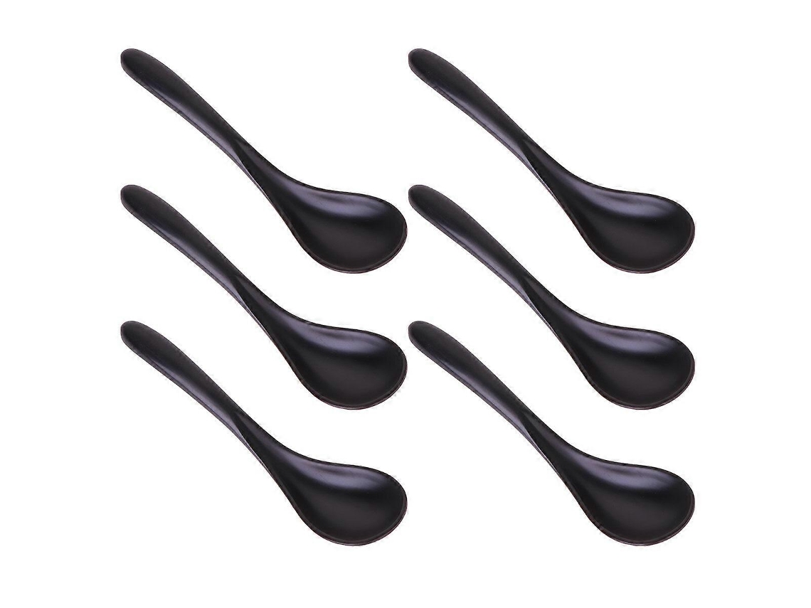 Rebe 6 Colheres de Sopa de Melamina Preta Imitando Porcelana Duráveis para Casa e Restaurantes 18x4,8cm Negro (hs0123)