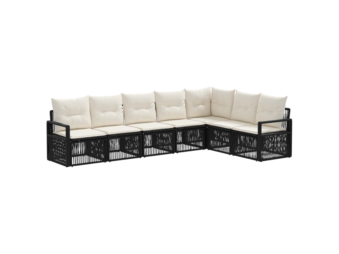 Vidaxl Conjunto De Sofá De Jardim 7 Pcs Preto Vime Pe