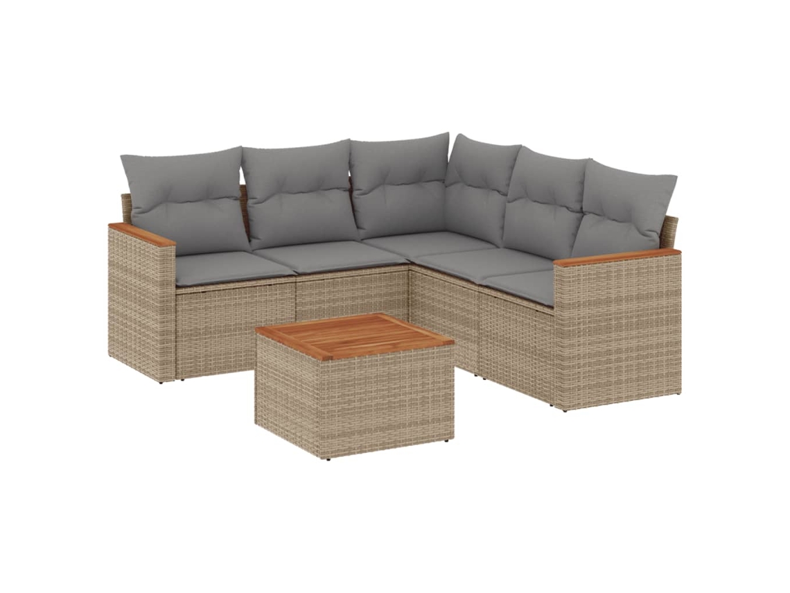 Conjunto de 6 sofás de jardim com almofadões Vime Pe Bege MAISON EXCLUSIVE (80x200 cm)