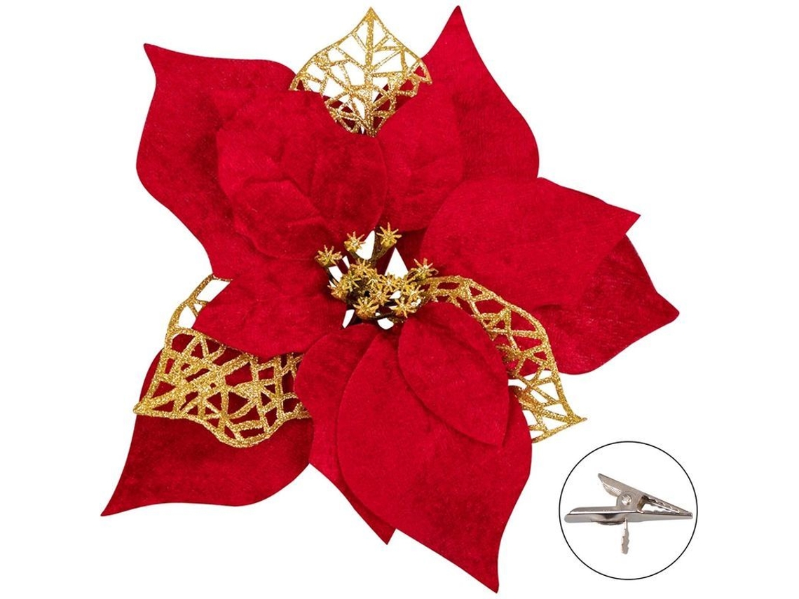 15 Flores De Navidad Artificiales Rojas Con Brillantina Para Decorar Árbol De Navidad