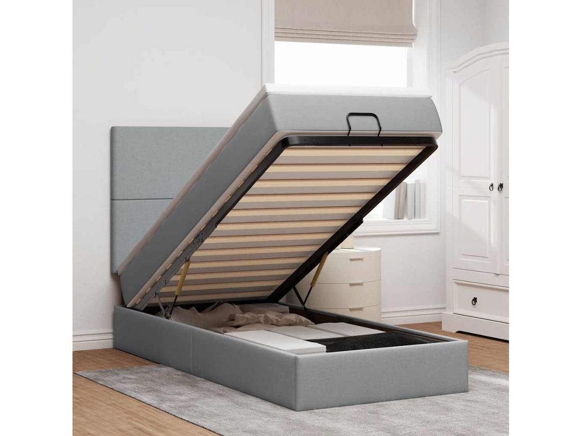 Vidaxl Estrutura Cama Otomana Colchão 90x190 Cm Tecido Cinzento Claro