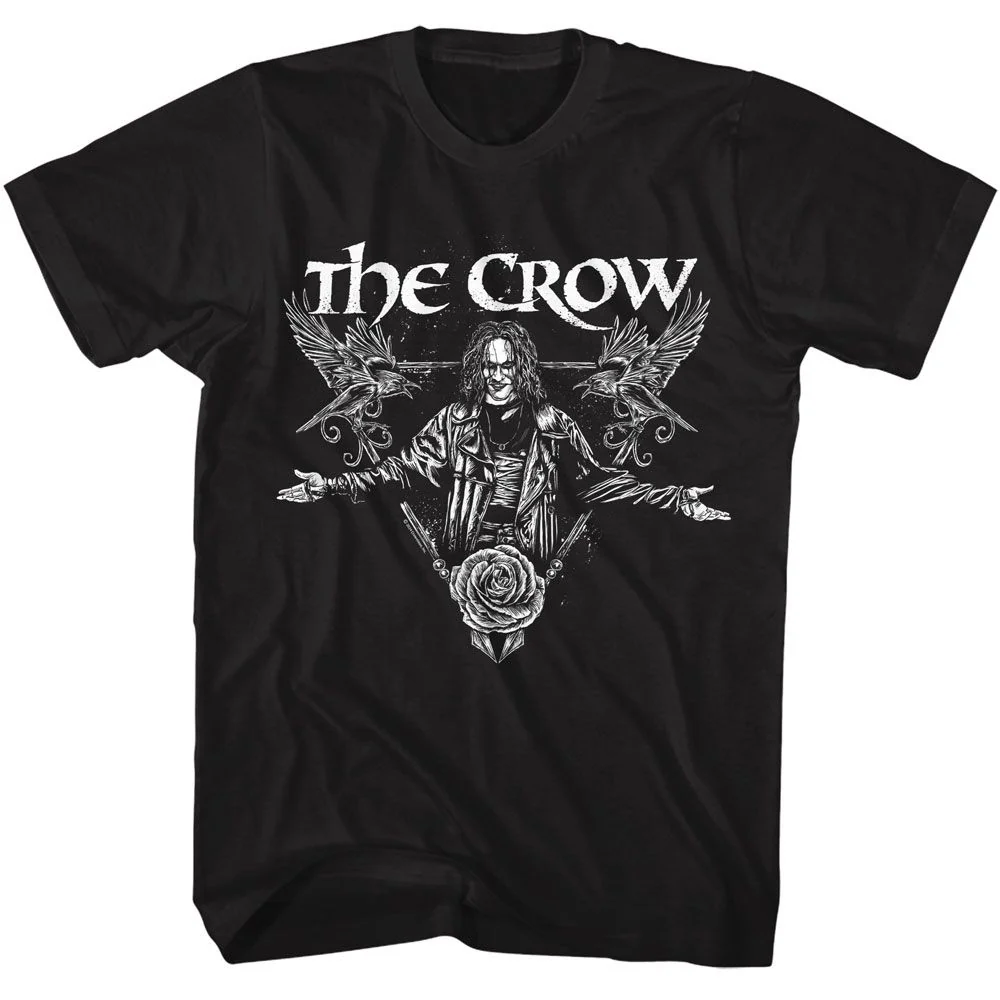 Rockinstone The Crow Crows And Rose Triangle Black T-shirt Size:xxxl
