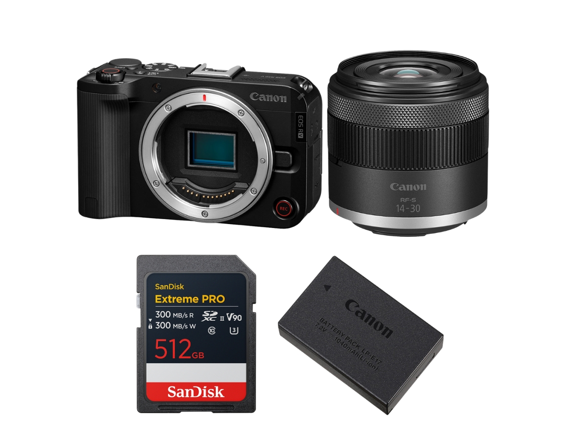 Eos R50 V + Rf S 14 30mm F/4.5 6.3 Is Stm Pz + 1 Sandisk 512gb Extreme Pro Uhs ii Sdxc + Canon Lp e17 + Ebook Pricedirect CANON
